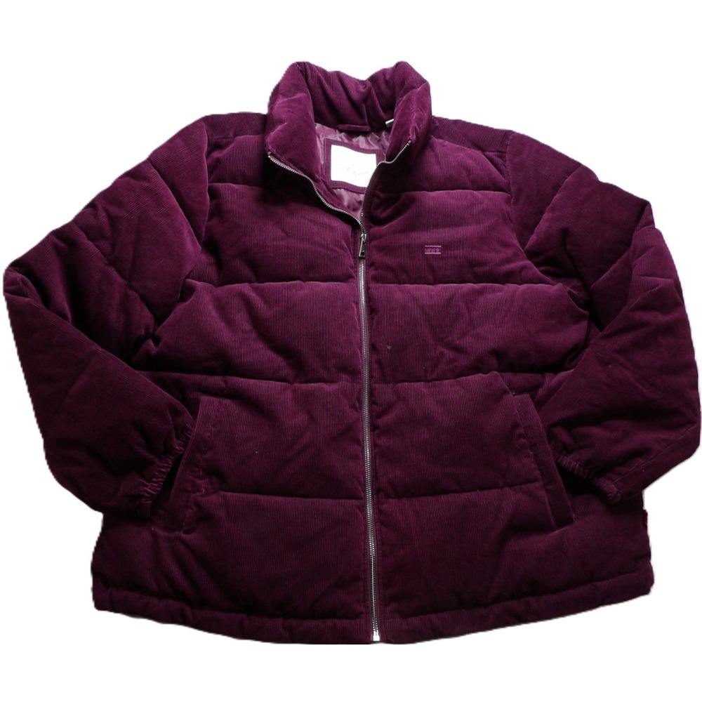 Levis Corduroy Puffer Jacket Women XXL Burgundy Full Zip Heavyweight Winter Coat